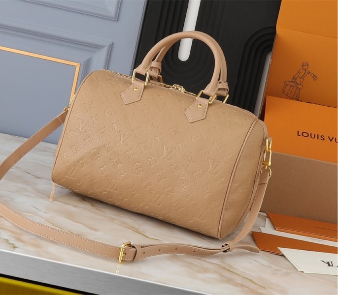 Louis Vuitton Monogram Empreinte Speedy Soft 30 Handbag In Apricot angle 2