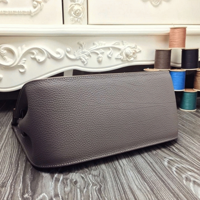Large grey knockoff Hermes Jypsiere 31cm handbag angle 2