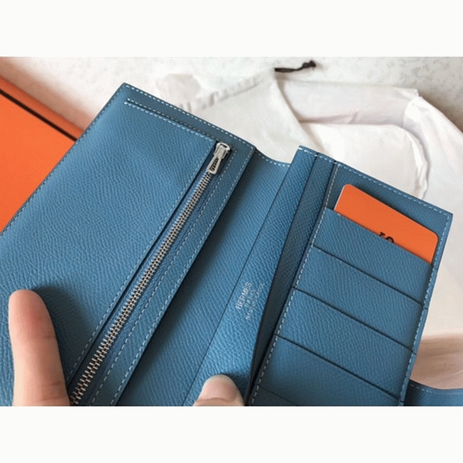 Orange Blue Jean Epsom Fake Hermes Bearn Wallet angle 3