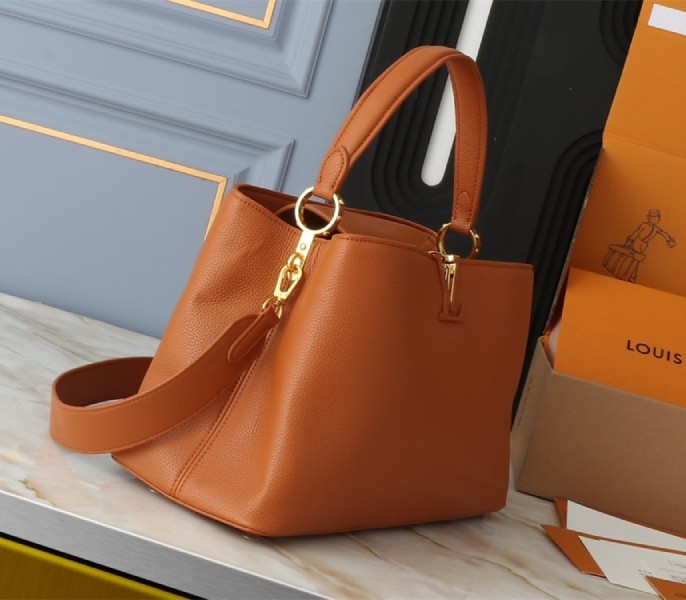 Louis Vuitton Capucines GM Souple Handbag In Cognac Brown angle 3