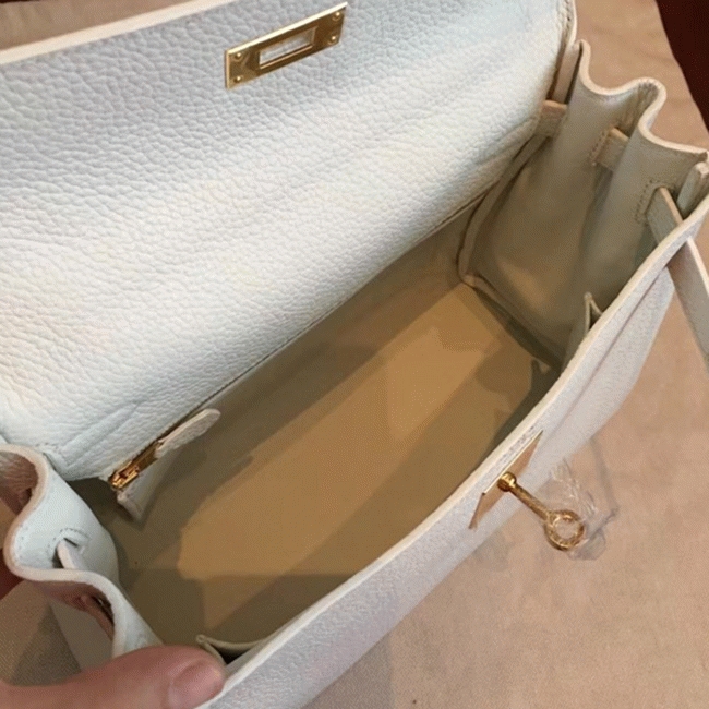 White Clemence Imitation Hermes Kelly Retourne 28cm Chic Tote angle 3