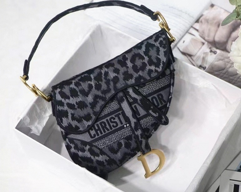 Dior Saddle Bag Replica in Grey Mizza Embroidery