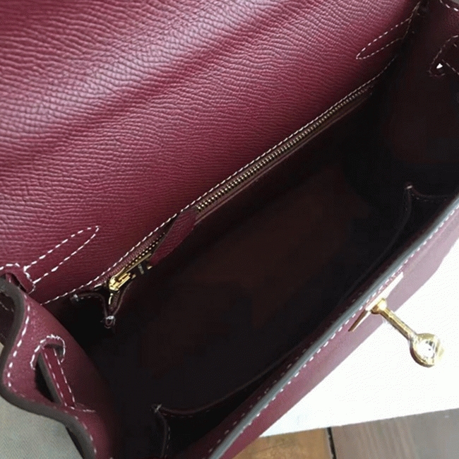 Bordeaux Epsom Imitation Hermes Kelly 25cm Elegant Purse angle 4