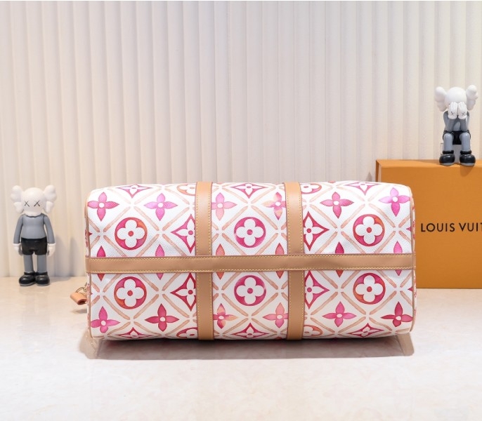 LV By The Pool Monogram Tiles Canvas Keepall 45 In Coral angle 4