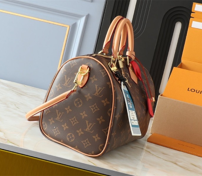 Louis Vuitton Monogram Canvas Soft Speedy 30 Crafty Handbag In Red angle 3