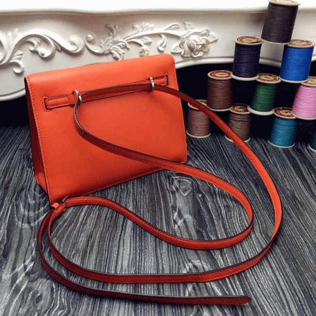 Orange Swift Leather Top Fake Hermes Kelly Danse Fun Crossbody angle 3