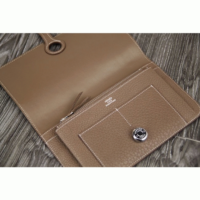 Etoupe best copy Hermes Dogon combine wallet angle 3