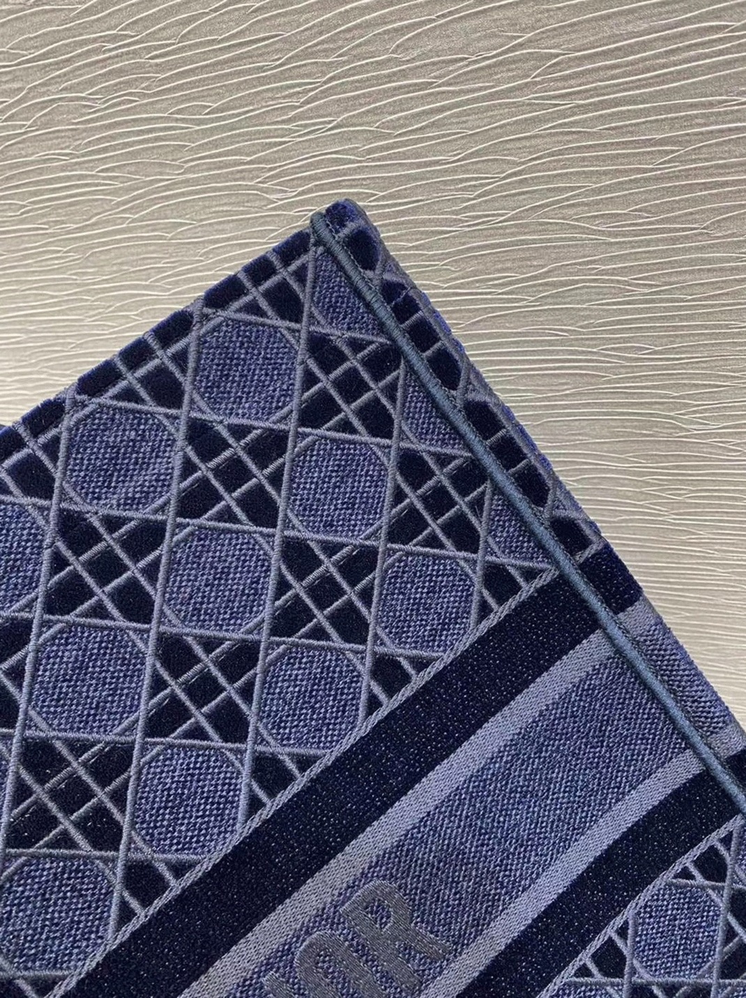 Dior Large Book Tote Bag Knockoff in Blue Cannage Embroidered Velvet angle 4