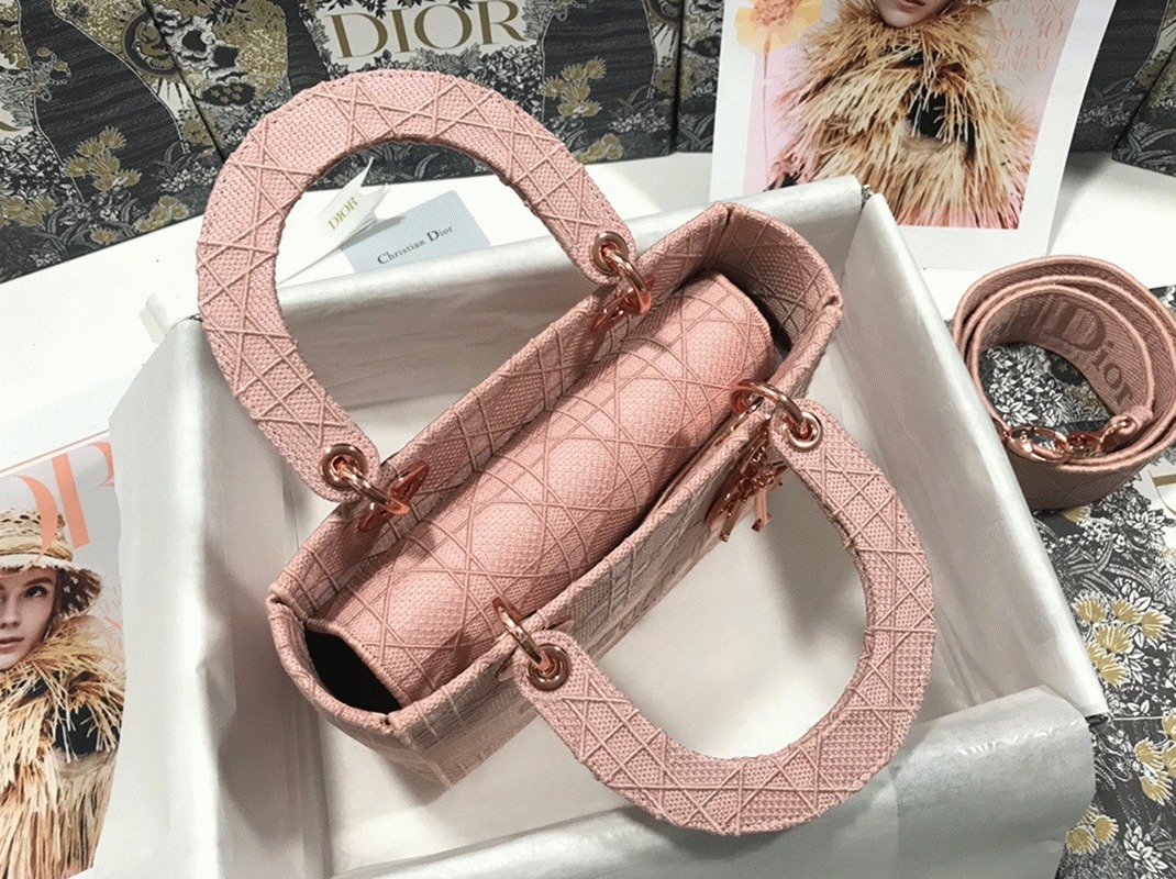 Dior Lady D-Lite Medium Bag Imitation in Pink Cannage Embroidered Canvas angle 5