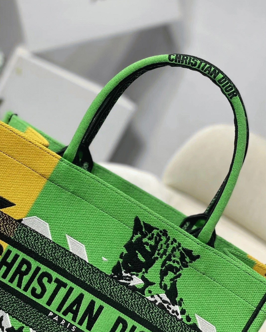 Dior Medium Book Tote Bag Faux in Green D-Jungle Pop Embroidery angle 2