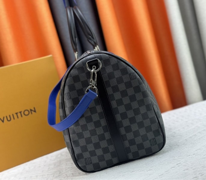 Louis Vuitton Damier Graphite Canvas Keepall Bandouliere 50 In Indigo Blue angle 4