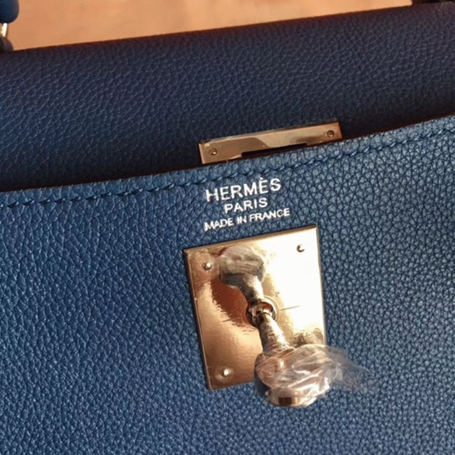 Blue Agate Clemence Fake Hermes Kelly Retourne 28cm Tote angle 4