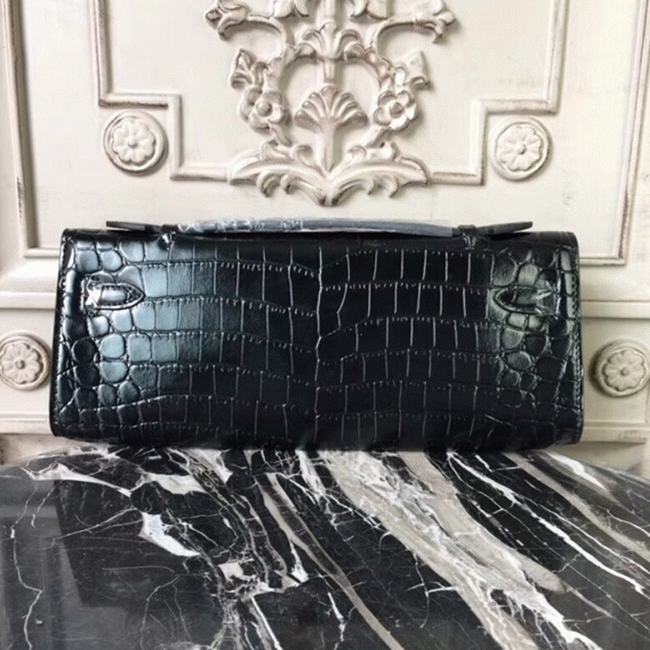 Black Crocodile Replica Hermes Kelly Cut Clutch Exotic Skin Bag angle 5