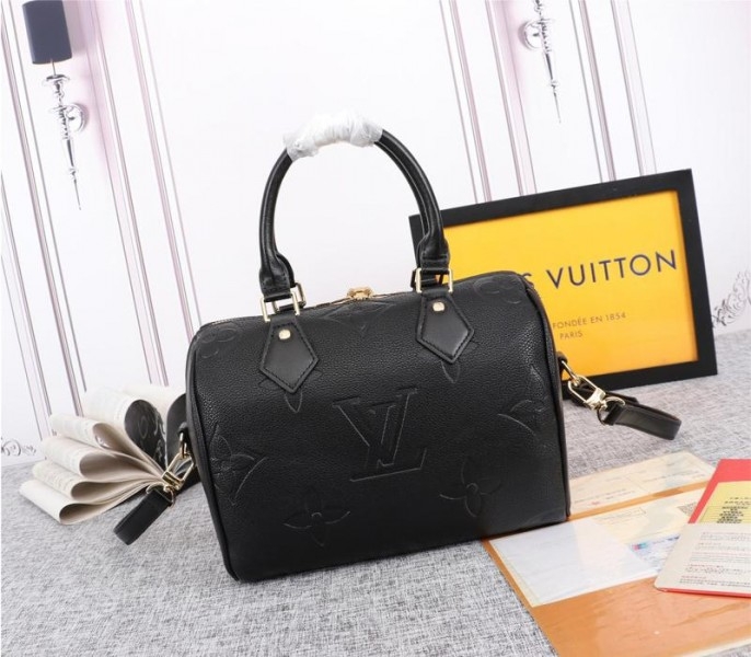 Louis Vuitton Monogram Empreinte Leather Speedy Bandouliere 25 Handbag In Black angle 3