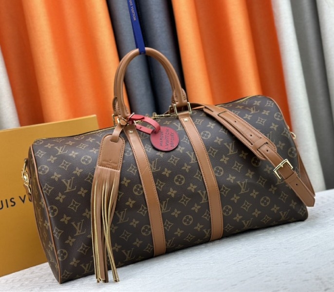 Louis Vuitton Monogram Dust Canvas Keepall Bandouliere 50 In Brown angle 2