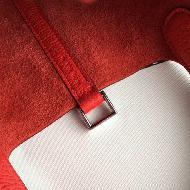 Red fake Hermes Picotin Lock 18cm handbag with braided handles angle 2