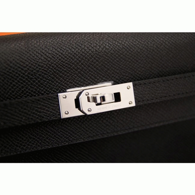 Black knockoff Hermes Kelly Longue wallet angle 4