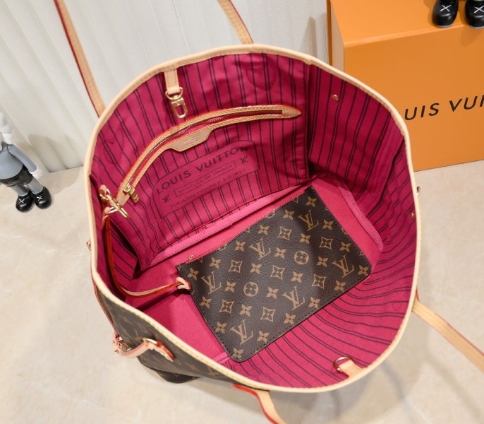 Louis Vuitton Monogram Canvas Neverfull MM Tote In Red angle 5