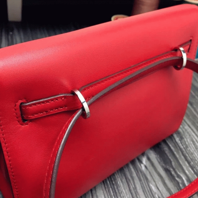 Red Swift Leather Fake Hermes Kelly Danse Chic Handbag angle 3