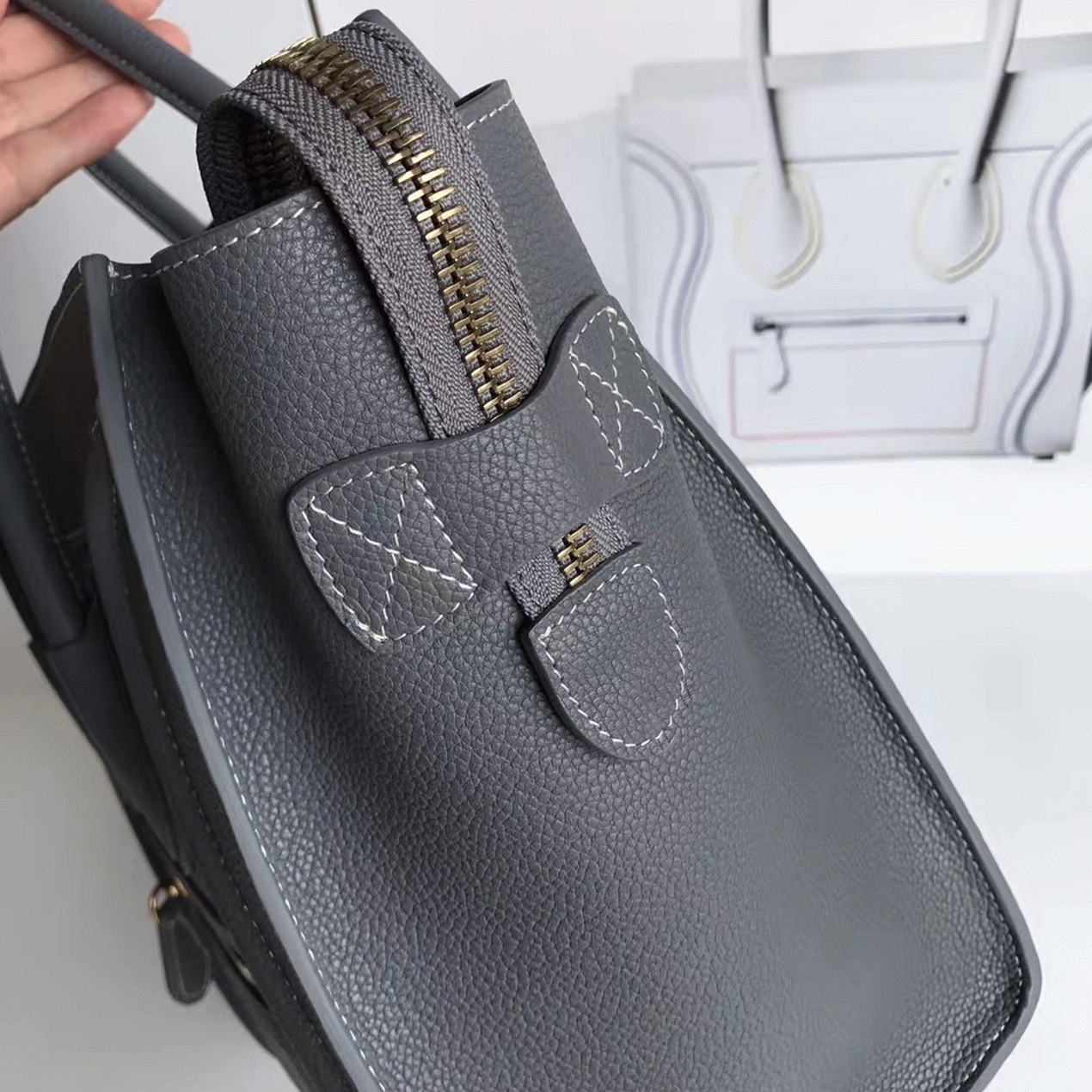Celine Micro Luggage Tote Bag Faux in Kohl angle 3