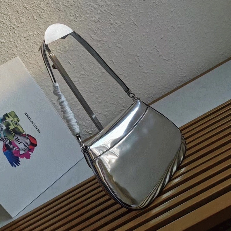 Silver Prada Cleo Flap Bag Knockoff angle 2