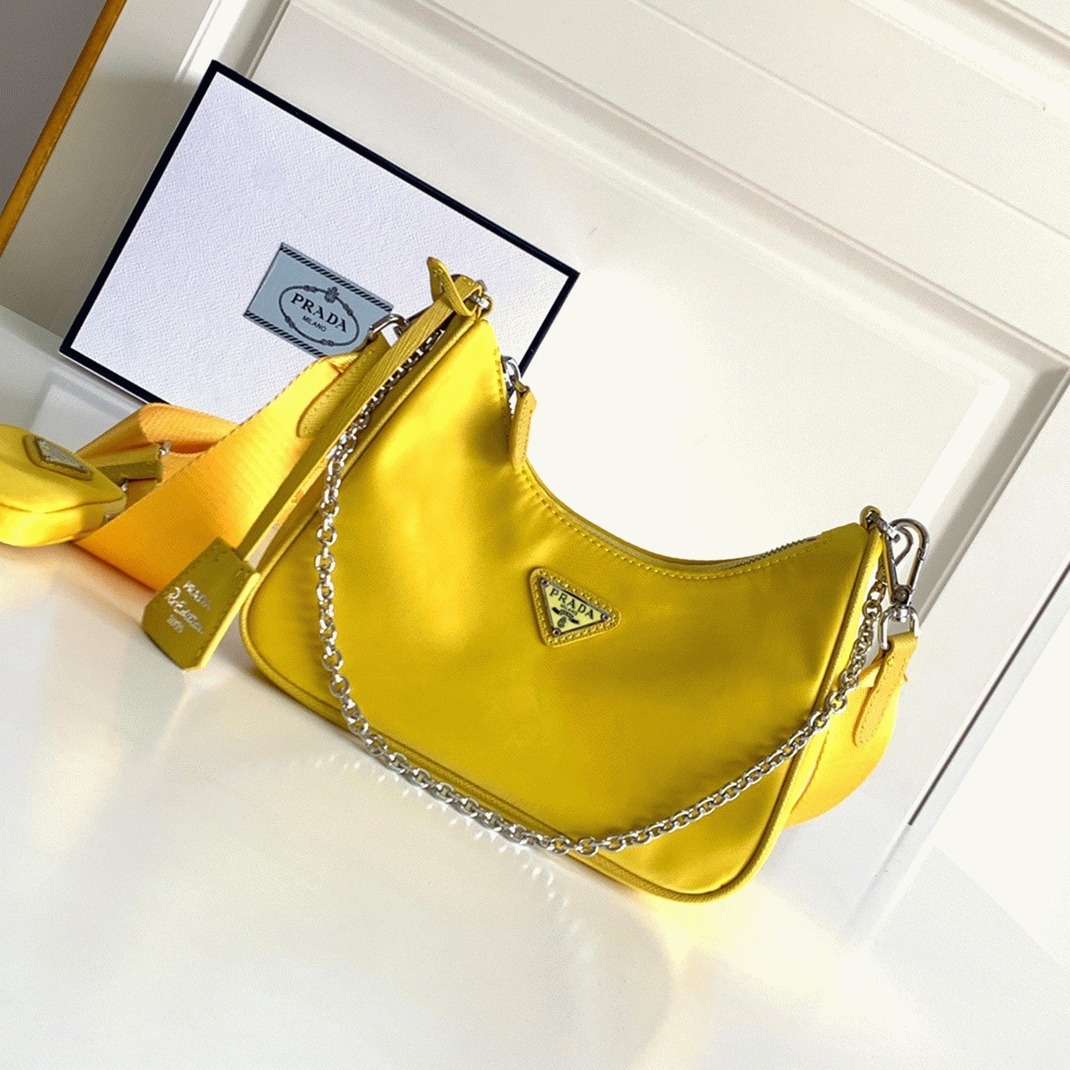 Prada Re-Edition Shoulder Bag Fake in Yellow angle 2