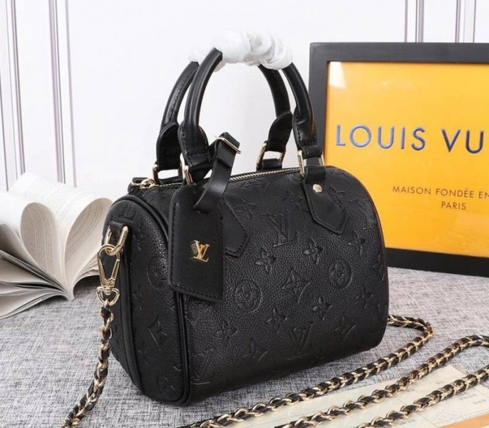 Louis Vuitton Monogram Empreinte Speedy BB Handbag In Black angle 2