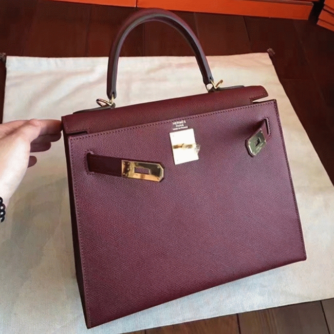 Bordeaux Epsom Copy Hermes Kelly Sellier 28cm Premium Handbag angle 4