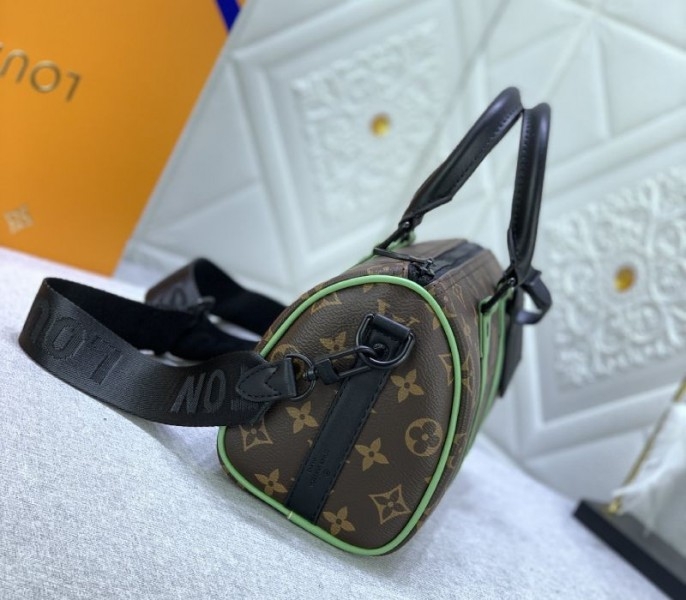 Louis Vuitton Monogram Macassar Canvas Keepall Bandouliere 25 In Minty Green angle 5
