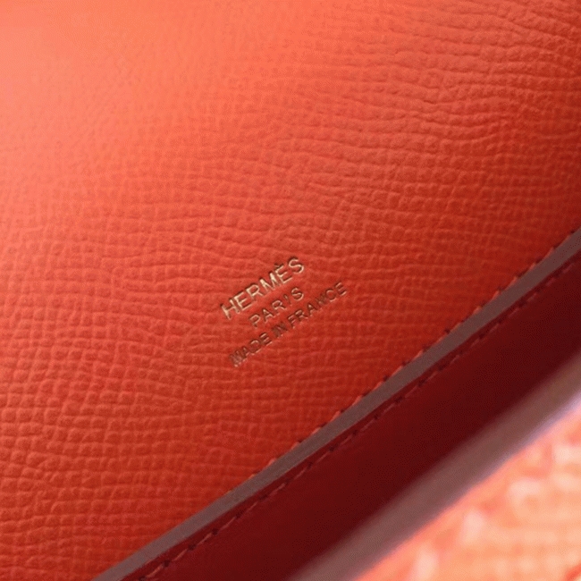 Orange Epsom Replica Hermes Kelly Pochette Bright Mini Purse angle 2