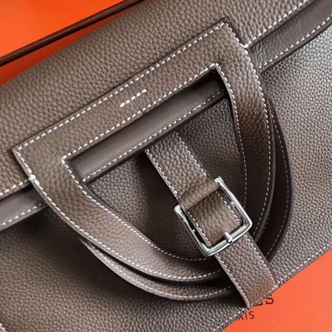 Etoupe Fake Hermes Halzan Soft Neutral Shoulder Bag angle 5