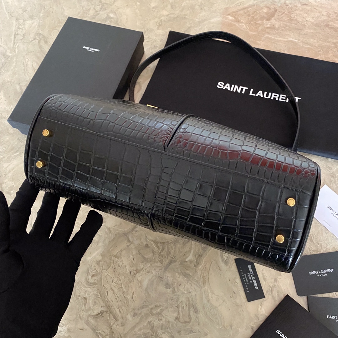YSL Saint Laurent classic reproduction crocodile pattern shopping bag with detachable chain, bronze metal chain angle 5