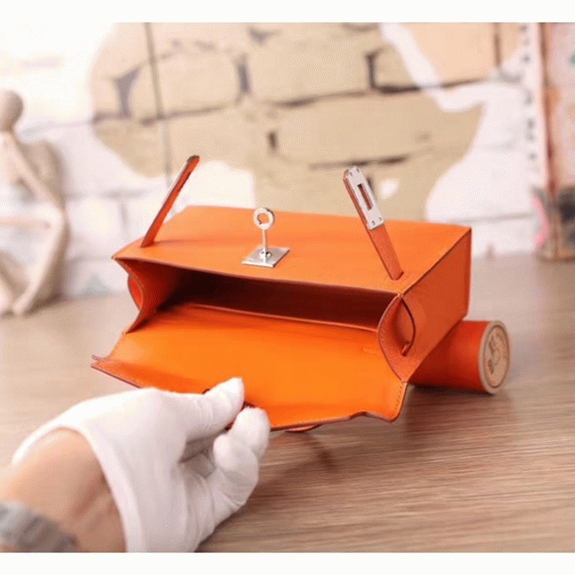 Orange Epsom Fake Luxury Hermes Kelly Mini II 20cm Handbag angle 5