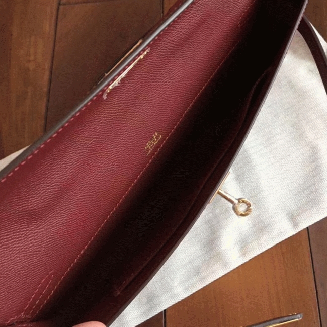 Bordeaux Epsom Fake Hermes Kelly Cut Clutch Sleek Purse angle 4