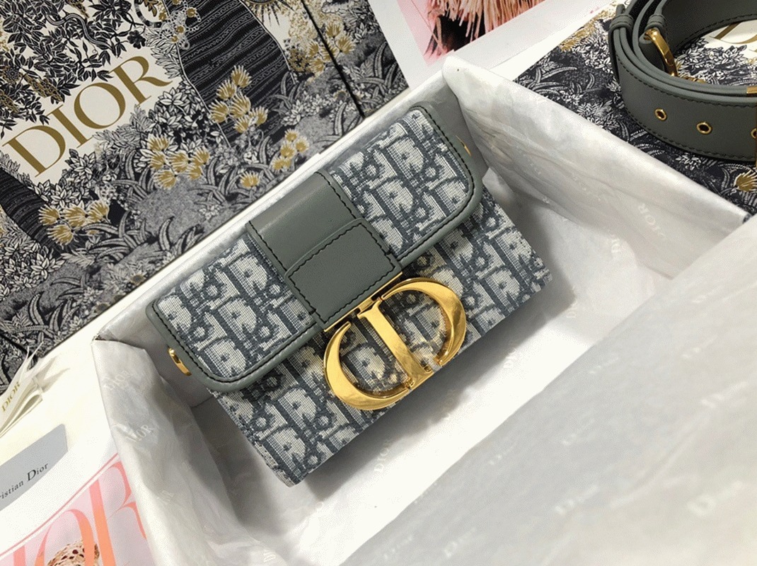 Dior 30 Montaigne Box Bag Fake in Gray Dior Oblique Jacquard angle 5