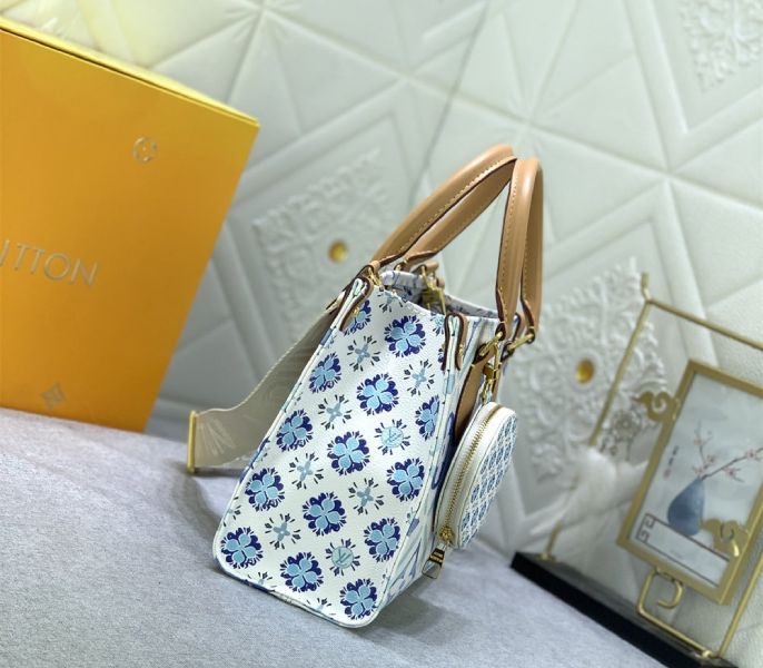 Louis Vuitton LV By The Pool Monogram Tiles Canvas Onthego PM Tote In Lagoon Blue angle 4