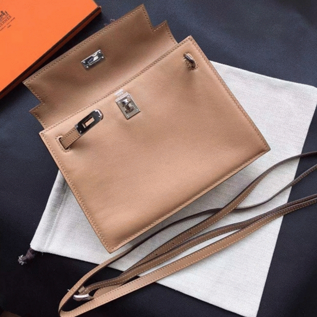 Brown Swift Leather High Quality Replica Hermes Kelly Danse Classic Purse angle 4