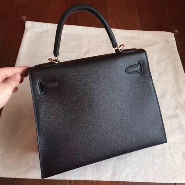 Black Epsom Fake Hermes Kelly Sellier 28cm Stylish Handbag angle 5
