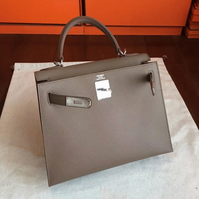 Etoupe Epsom Replica Luxury Hermes Kelly 32cm Sellier Elegant Tote angle 2
