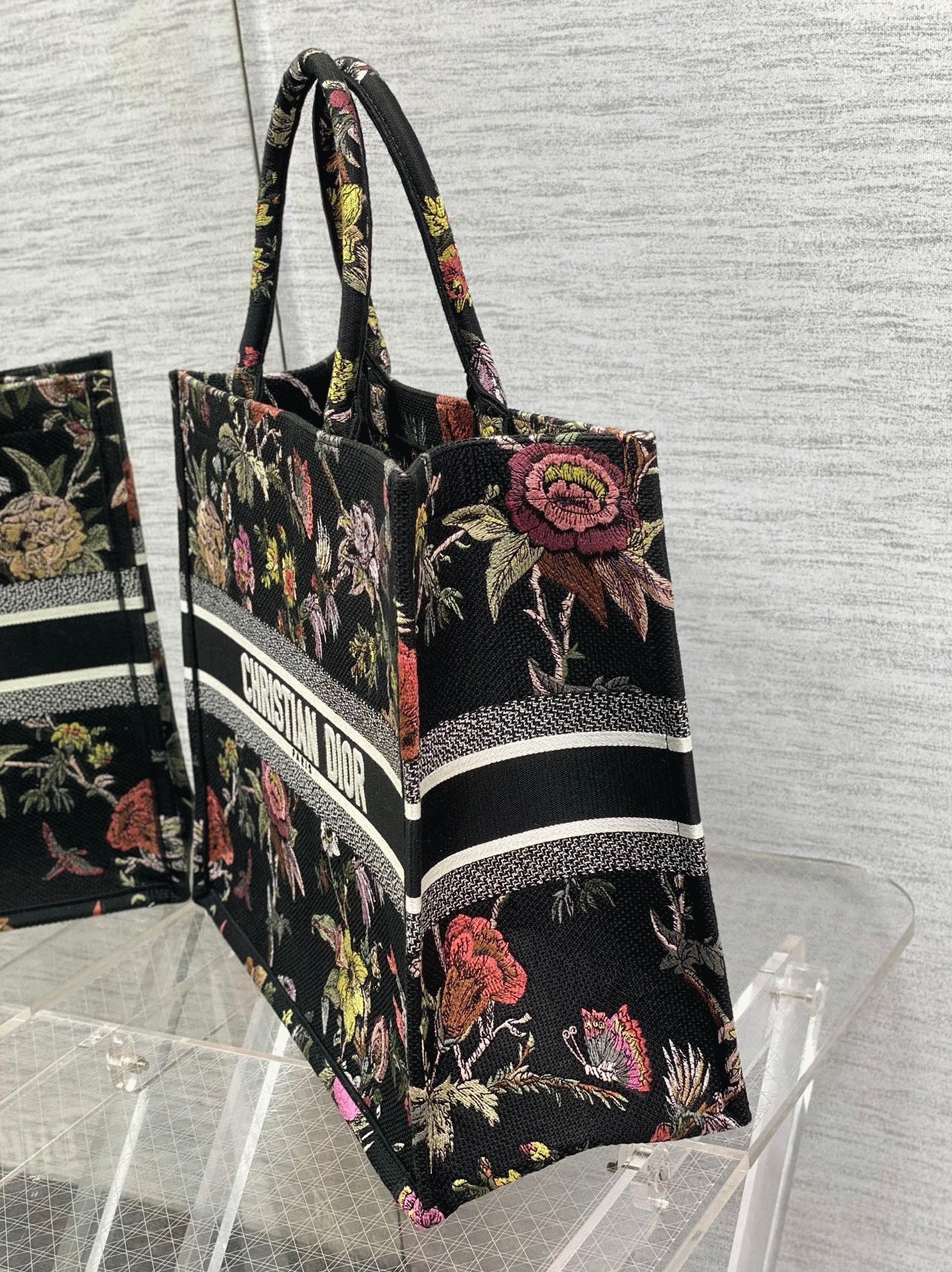 Dior Large Book Tote Bag Faux in Black Jardin Botanique Embroidery angle 4