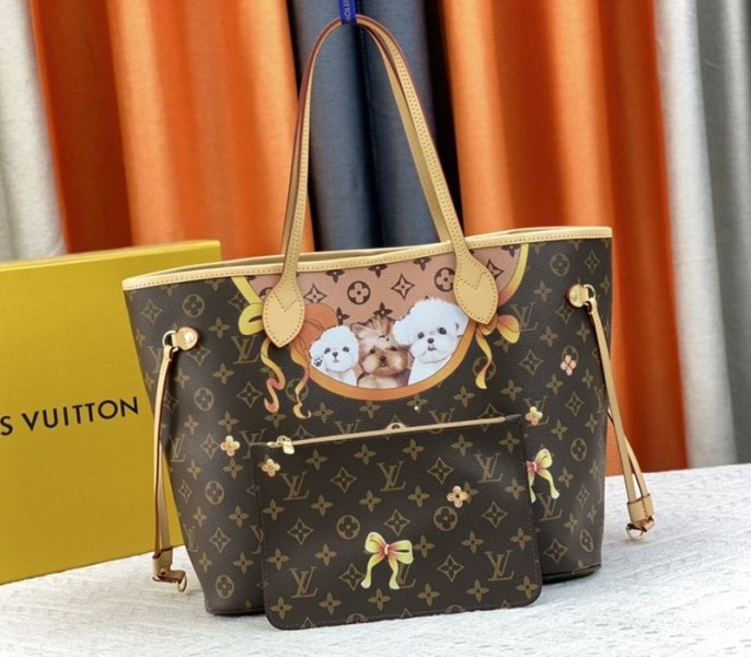 Louis Vuitton Monogram Canvas Neverfull MM Tote With Puppies angle 2