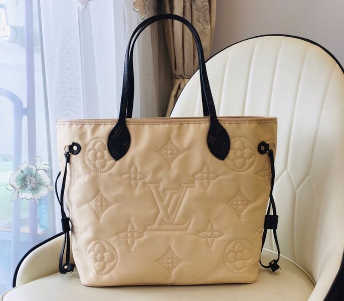 Louis Vuitton Econyl Regenerated Nylon Neverfull MM Tote In Cream angle 3