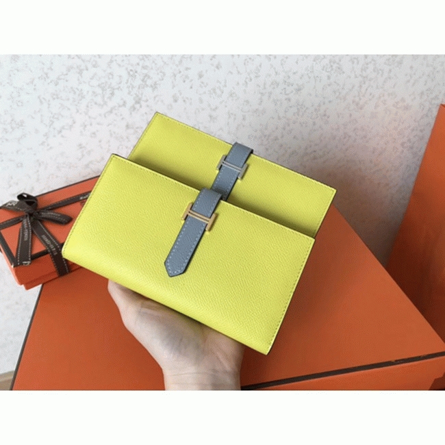 Soufre Blue Lin Epsom Replica Designer Hermes Bearn Wallet angle 3