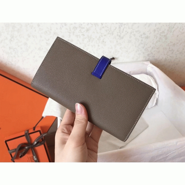 Taupe Electric Blue Epsom Replica Hermes Bearn Wallet angle 3