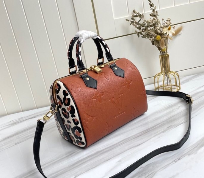 Louis Vuitton Monogram Empreinte Wild At Heart Speedy 25 Bandouliere Handbag In Caramel Brown angle 2