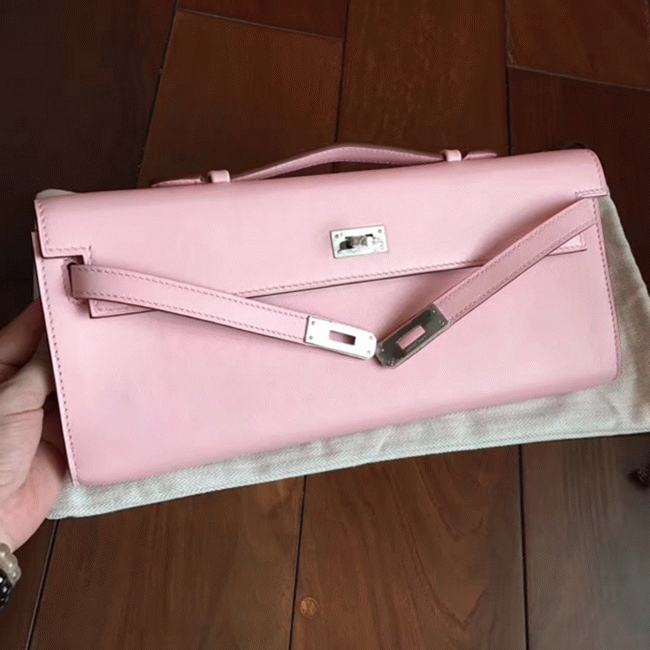 Rose Dragee Swift Knockoff Hermes Kelly Cut Clutch Soft Pastel Bag angle 5