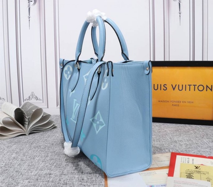 Louis Vuitton Monogram Empreinte Leather Onthego MM Bag In Summer Blue angle 3
