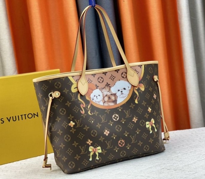 Louis Vuitton Monogram Canvas Neverfull MM Tote With Puppies angle 3