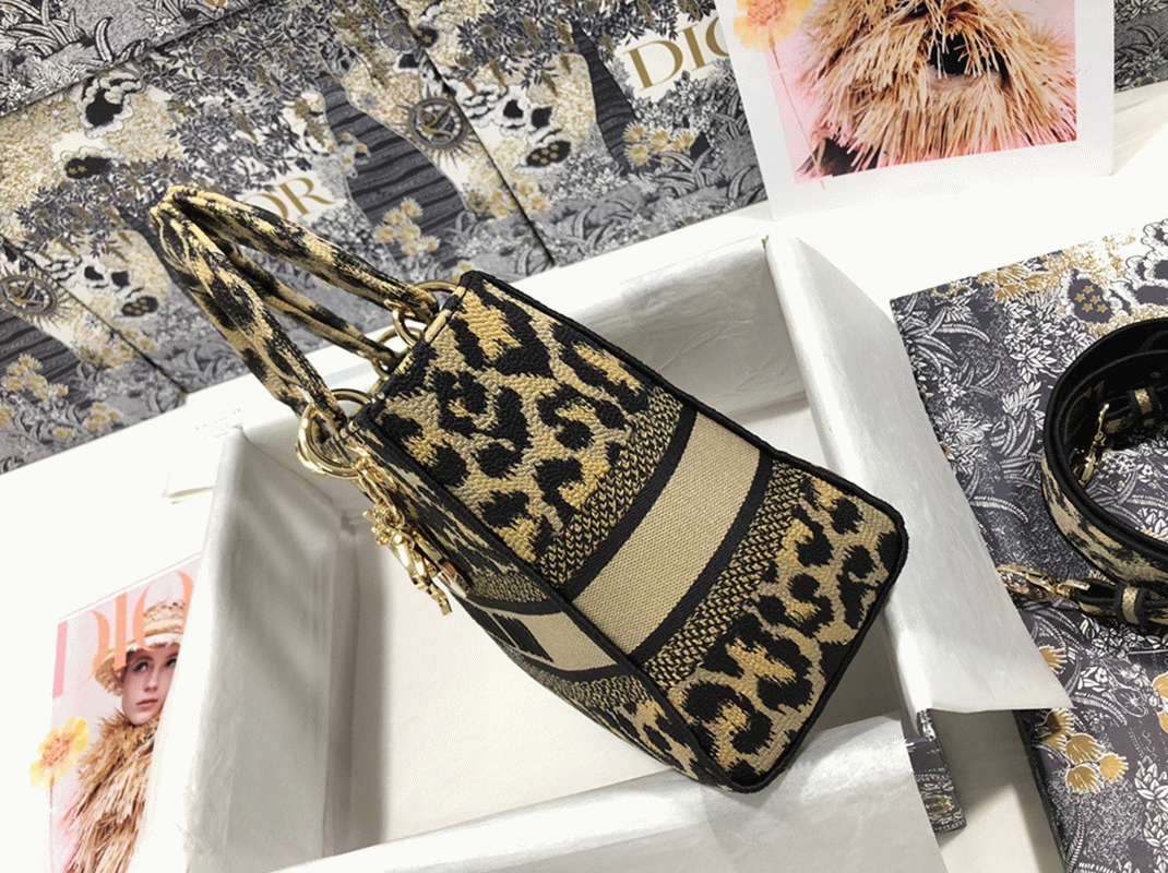 Dior Lady D-Lite Medium Bag Replica in Beige Multicolor Mizza Embroidery angle 3