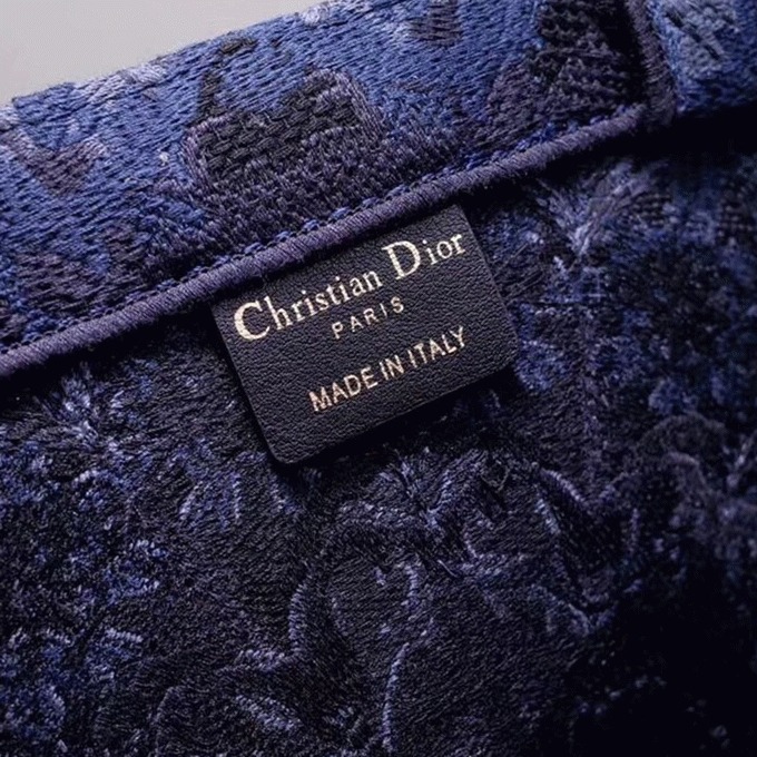 Dior Large Book Tote Bag Fake in Blue KaleiDiorscopic Embroidered Cotton angle 3